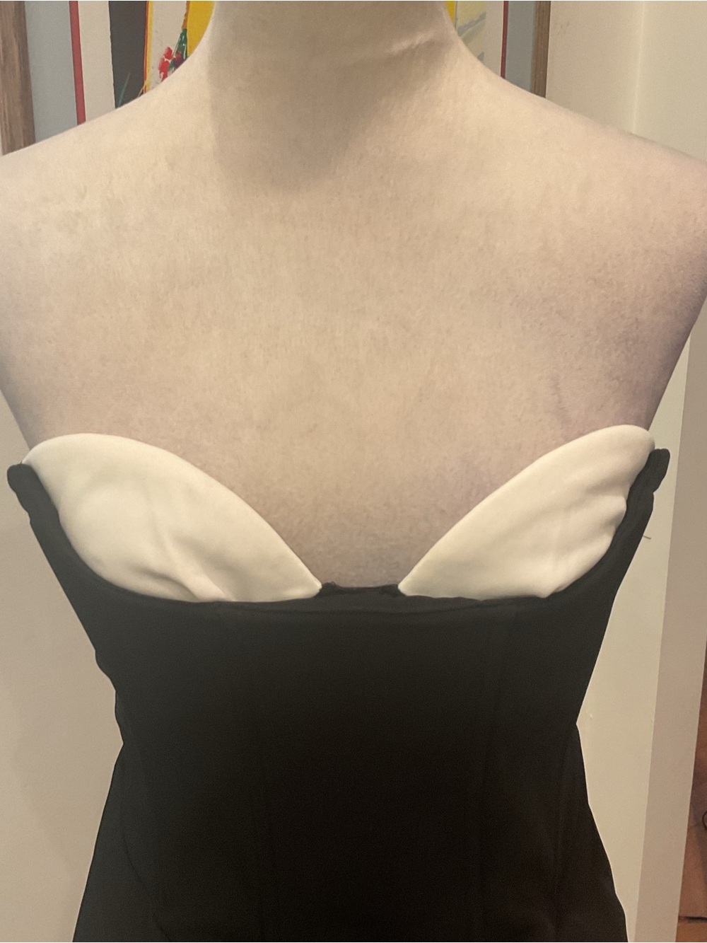 Meshki Black Strapless Mini Dress with White Bust Detail - Picture 3 of 11